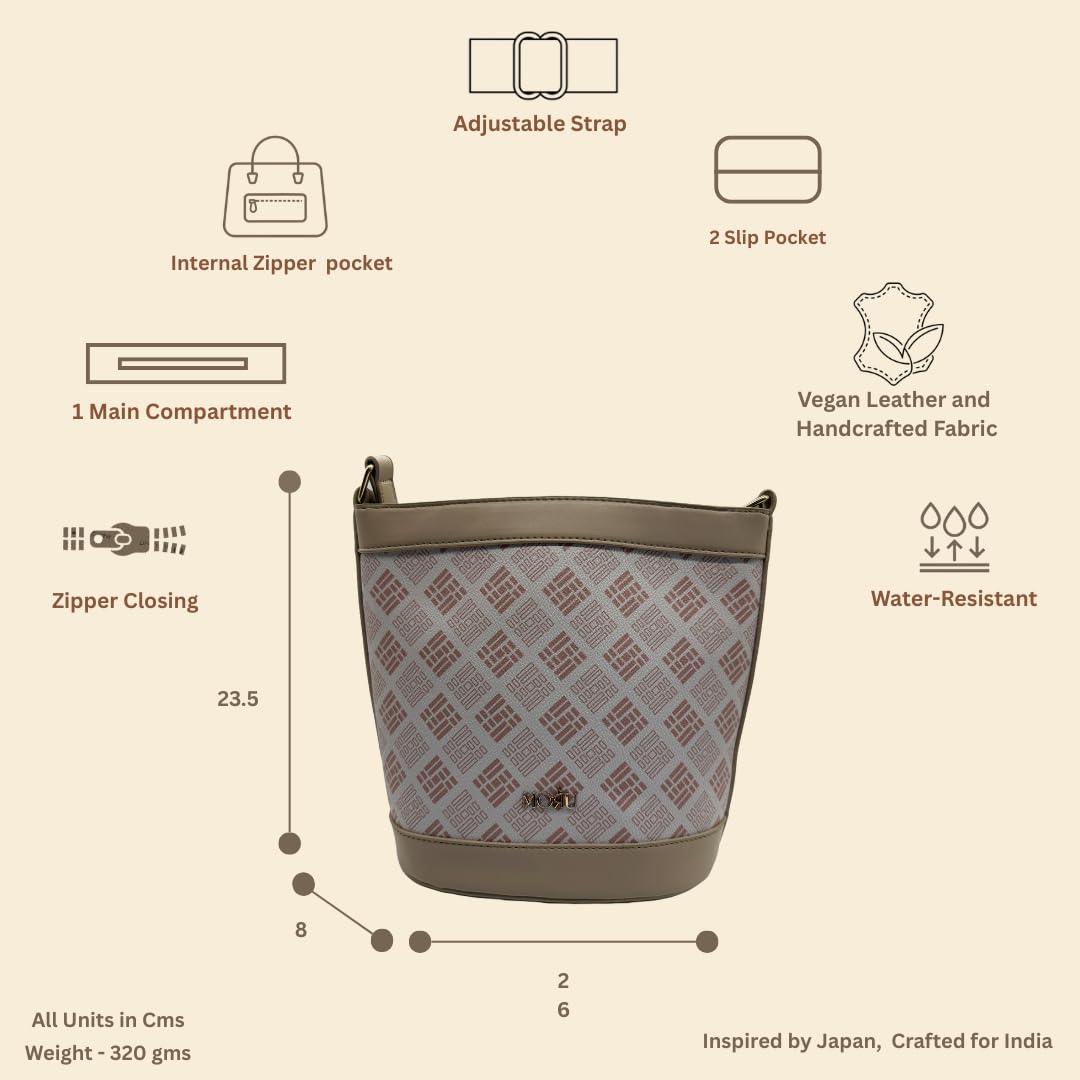 Leather Rafa Bucket Bag/Distinct Patterned Bucket Design/Adjustable Shoulder Strap