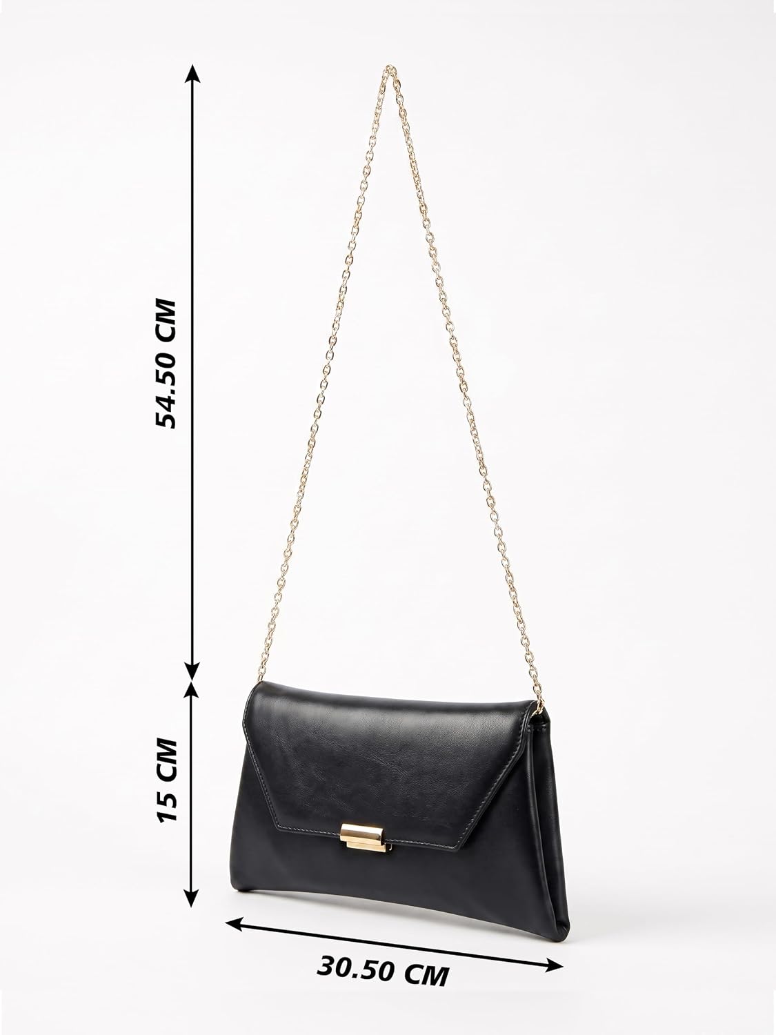 MORU Clutch for Women | Black Envelope Clutch Purse with Detachable Chain Strap | Premium PU Leather Evening Party Sling Bag | Magnetic Closure | Wedding, Formal & Occasion Handbag