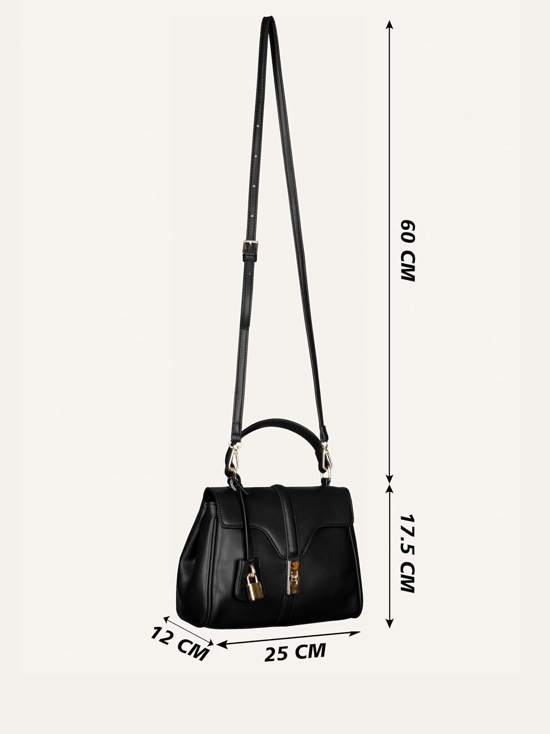 MORU Sienna Lock Satchel Bag for Women | Structured Top Handle Handbag with Detachable Shoulder Strap | Elegant Lock Closure | Midnight Black