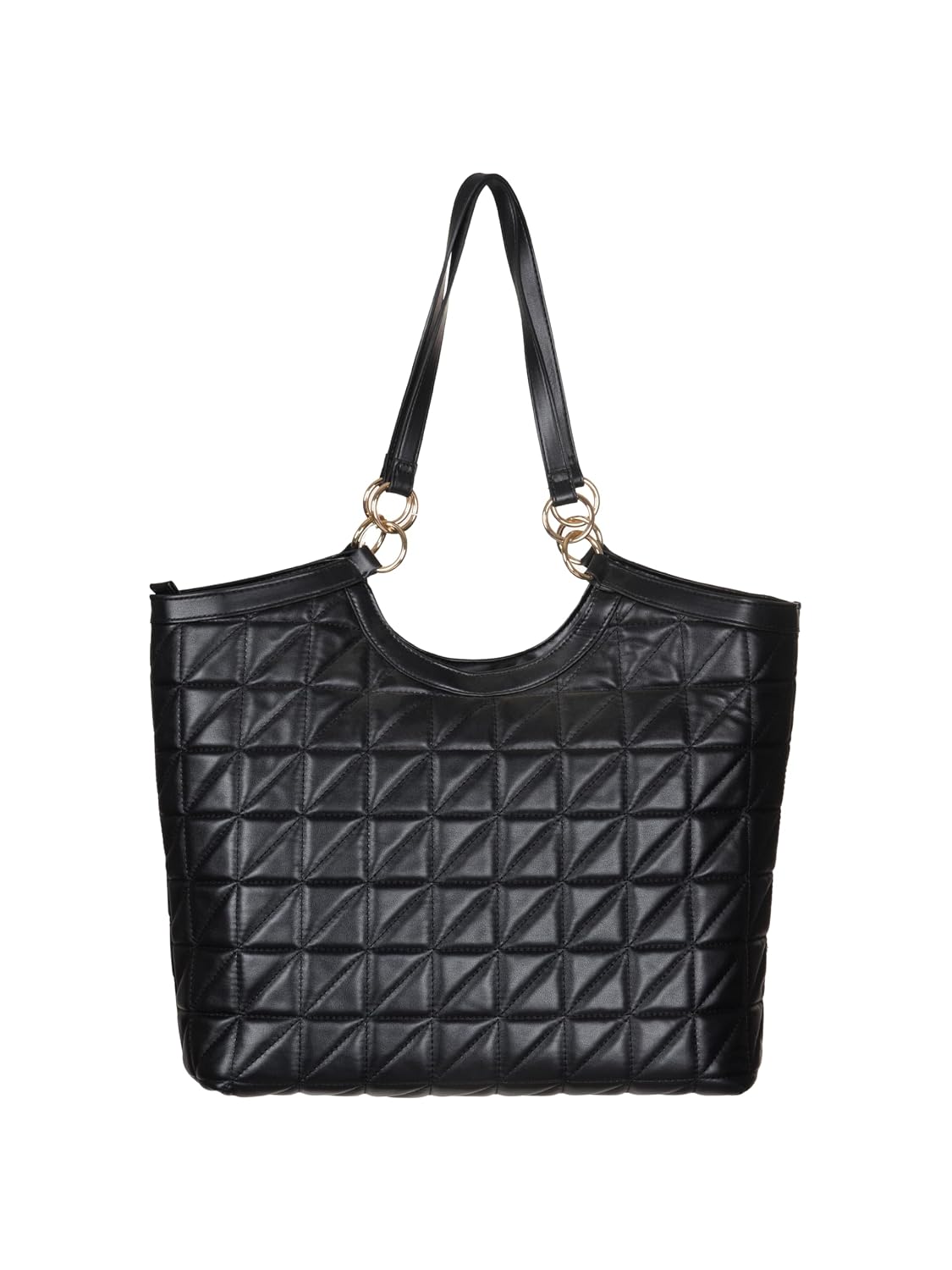 MORU Quilta Nova Tote Bag for Women | Premium Quilted Vegan Leather Shoulder Handbag with Zip Closure | Structured Everyday Tote | Midnight Black
