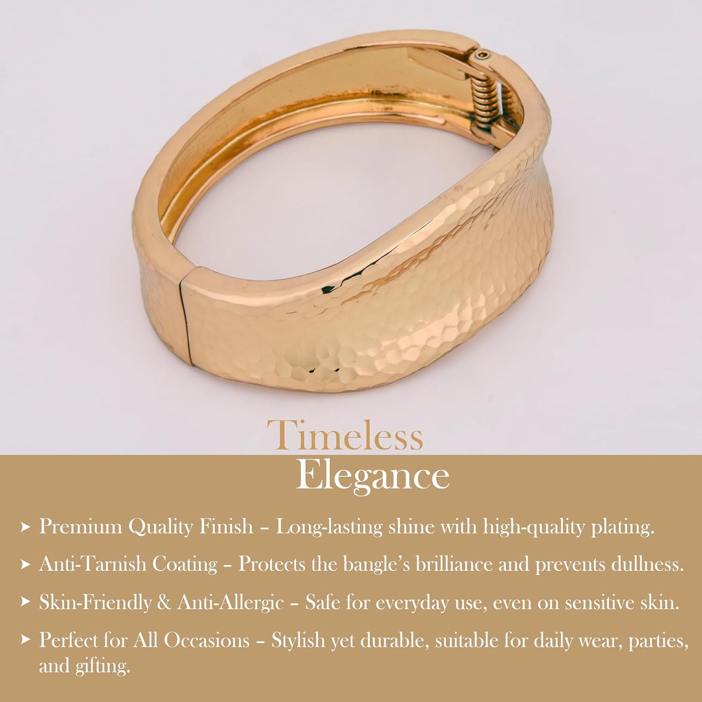 MORU Hammercrest Textured Kada Bangle for Women | Wide Openable Bracelet | Fashion Jewellery for Parties, Weddings & Gifting