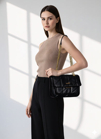 Kuro Black Quilted Shoulder Bag