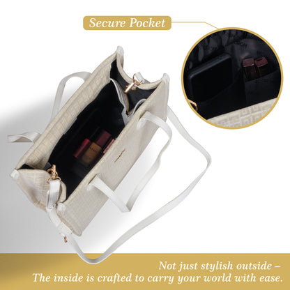 Winter Grid Classic Beige Canvas Tote Bag