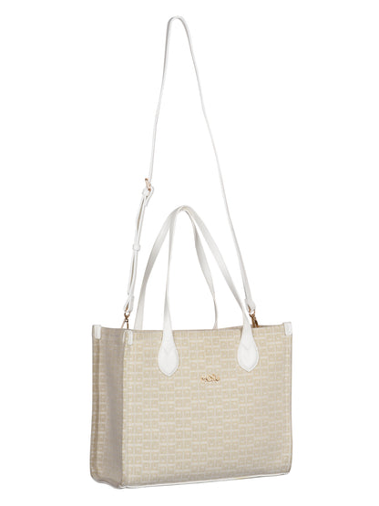 Winter Grid Classic Beige Canvas Tote Bag