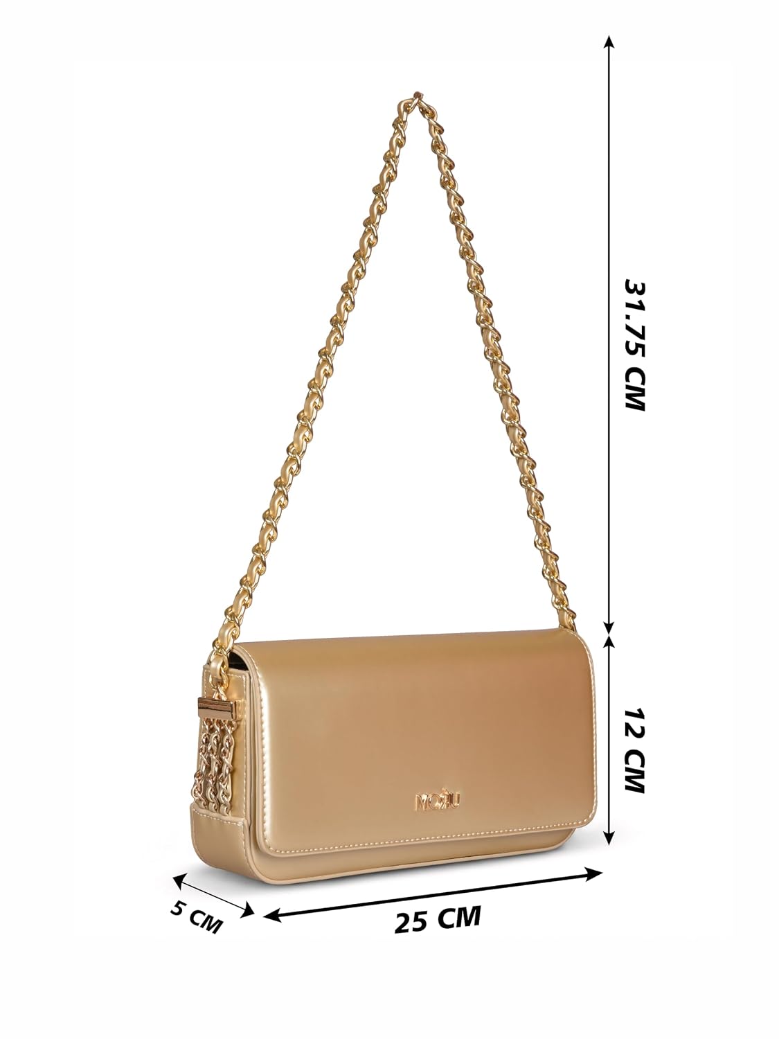 MORU Shoulder Bag for Women | Premium PU Leather Chain Shoulder Bag | Gold Evening Party Handbag | Magnetic Flap Closure | Ladies Crossbody Purse for Wedding, Party & Daily Use