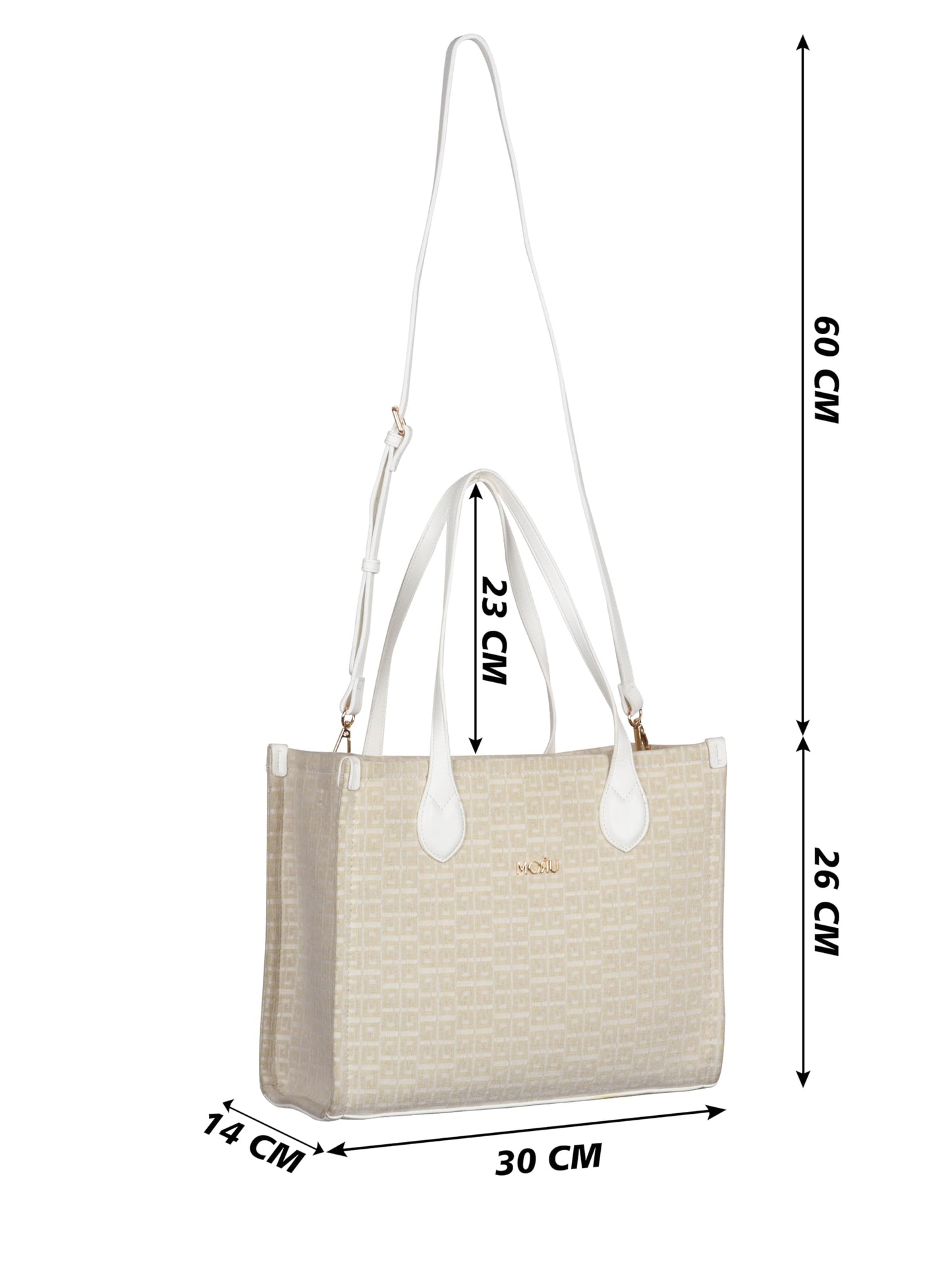 MORU Winter Grid Classic Beige Canvas Tote Bag for Women | Large Work & Travel Handbag | Fits MacBook Pro 14”, MacBook Air 13” & 15” | Shoulder & Crossbody Office Bag