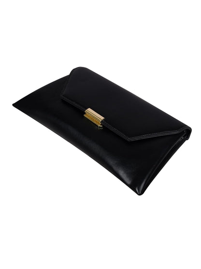 MORU Clutch for Women | Black Envelope Clutch Purse with Detachable Chain Strap | Premium PU Leather Evening Party Sling Bag | Magnetic Closure | Wedding, Formal & Occasion Handbag