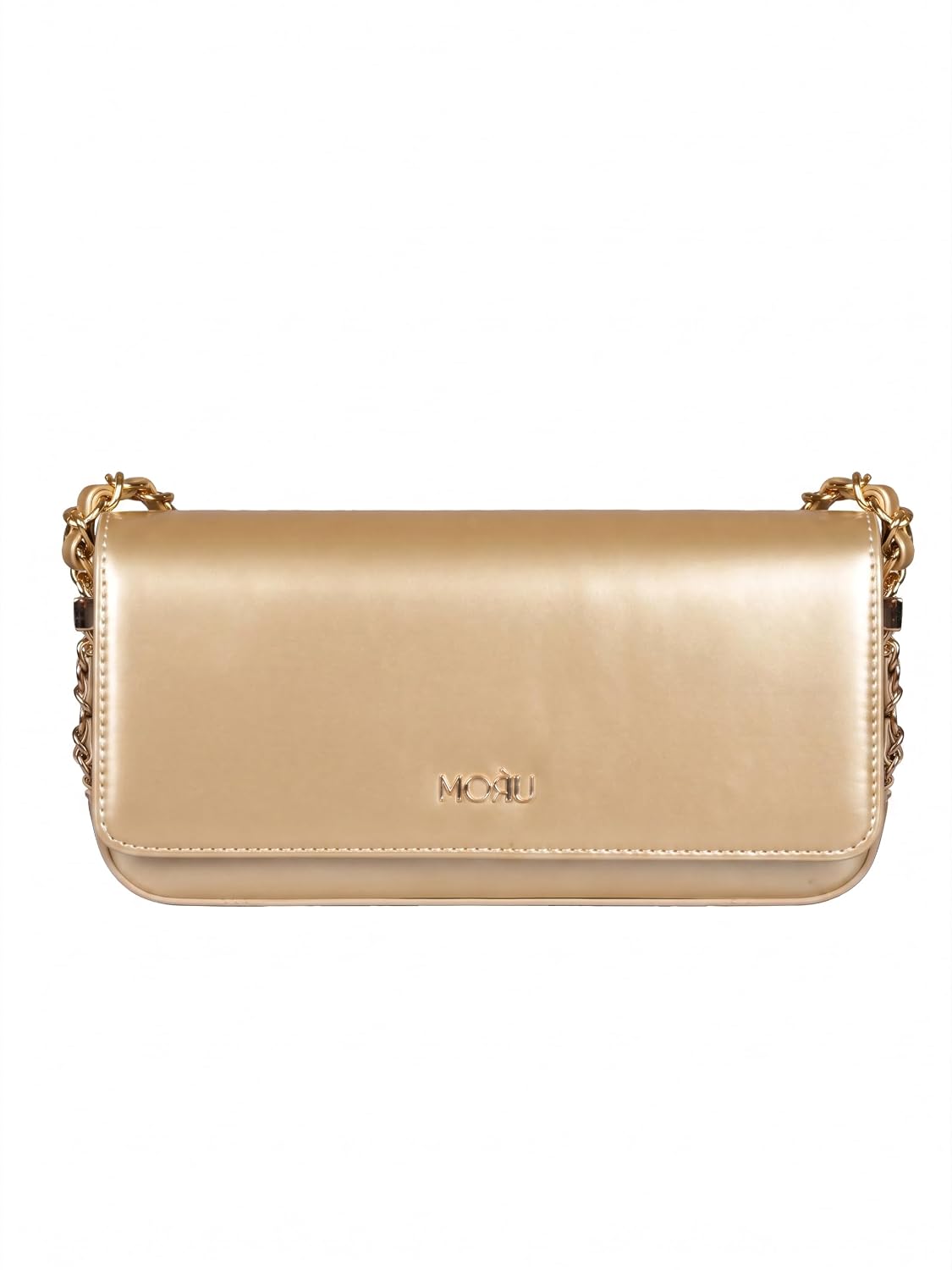 MORU Shoulder Bag for Women | Premium PU Leather Chain Shoulder Bag | Gold Evening Party Handbag | Magnetic Flap Closure | Ladies Crossbody Purse for Wedding, Party & Daily Use