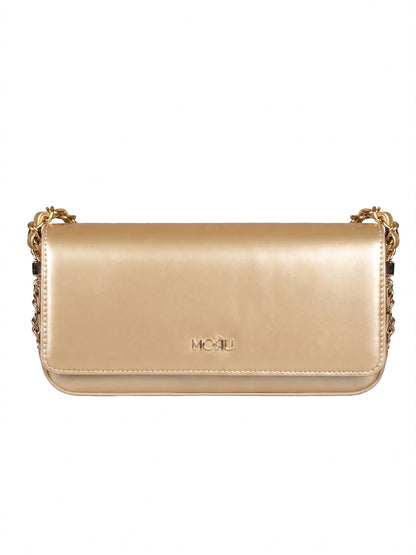MORU Shoulder Bag for Women | Premium PU Leather Chain Shoulder Bag | Gold Evening Party Handbag | Magnetic Flap Closure | Ladies Crossbody Purse for Wedding, Party & Daily Use