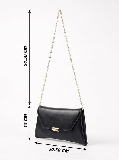 MORU Clutch for Women | Black Envelope Clutch Purse with Detachable Chain Strap | Premium PU Leather Evening Party Sling Bag | Magnetic Closure | Wedding, Formal & Occasion Handbag