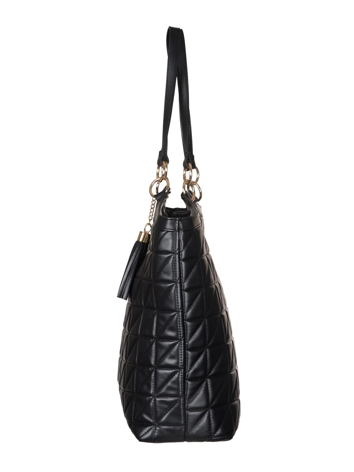 MORU Quilta Nova Tote Bag for Women | Premium Quilted Vegan Leather Shoulder Handbag with Zip Closure | Structured Everyday Tote | Midnight Black