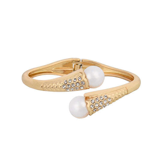 MORU Hikari Pearl Kada Bangle for Women | Elegant Openable Bracelet with Pearls & Crystal Detailing | Fashion Jewellery for Weddings, Parties & Gifting