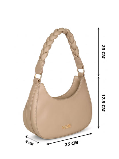 MORU Elara Braided Crescent Shoulder Bag for Women | Stylish Half Moon Hobo Purse | Premium Vegan Leather Handbag with Zipper Closure
