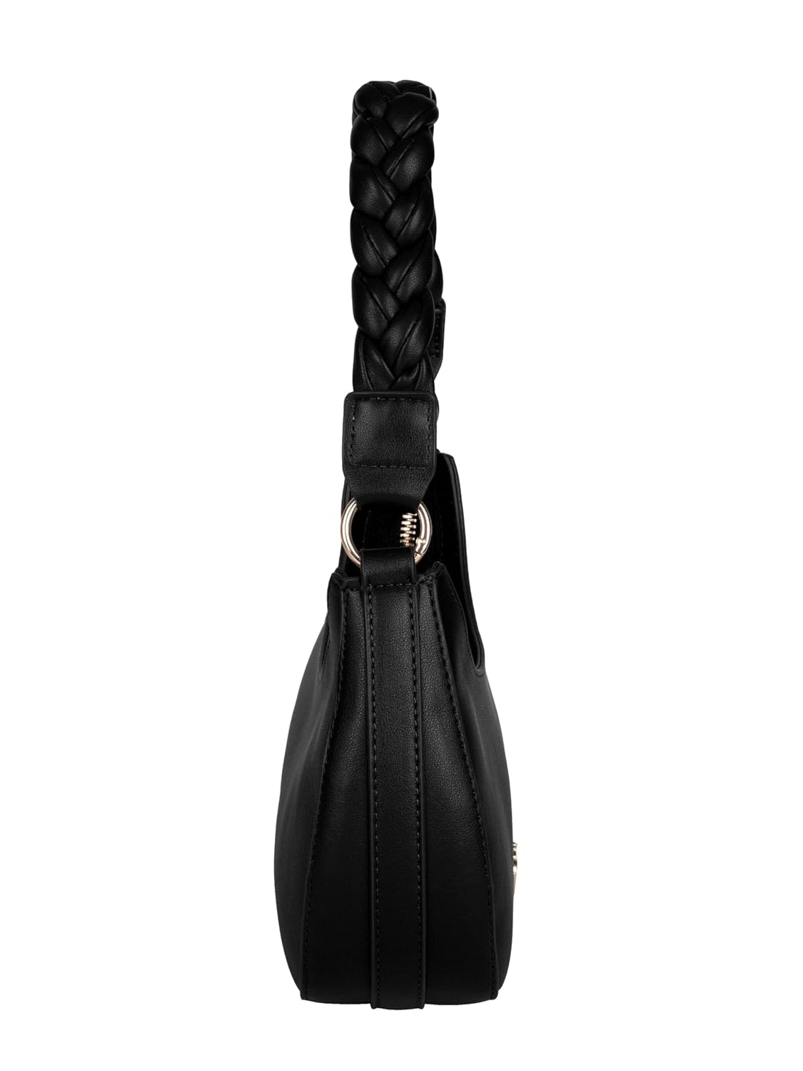 MORU Elara Braided Crescent Shoulder Bag for Women | Stylish Half Moon Hobo Purse | Premium Vegan Leather Handbag with Zipper Closure | Black