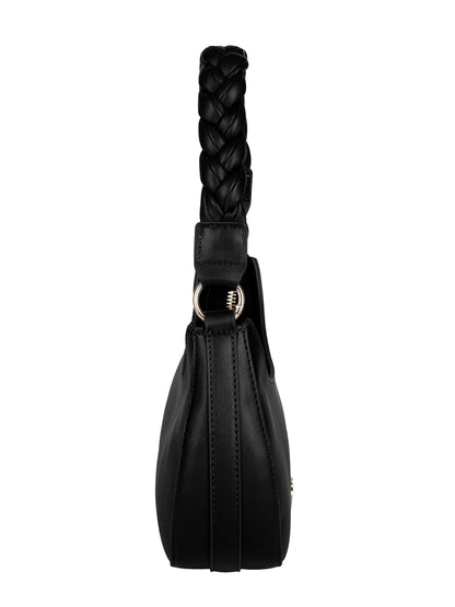 MORU Elara Braided Crescent Shoulder Bag for Women | Stylish Half Moon Hobo Purse | Premium Vegan Leather Handbag with Zipper Closure | Black