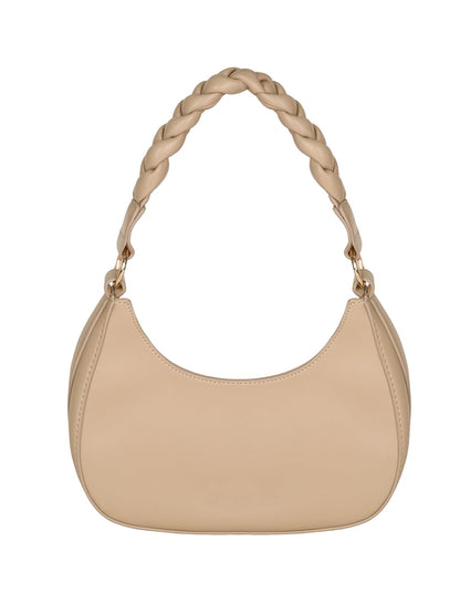 MORU Elara Braided Crescent Shoulder Bag for Women | Stylish Half Moon Hobo Purse | Premium Vegan Leather Handbag with Zipper Closure | Nude Beige