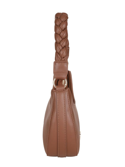 MORU Elara Braided Crescent Shoulder Bag for Women | Stylish Half Moon Hobo Purse | Premium Vegan Leather Handbag with Zipper Closure | Mocha Brown