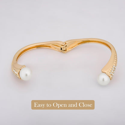 MORU Hikari Pearl Kada Bangle for Women | Elegant Openable Bracelet with Pearls & Crystal Detailing | Fashion Jewellery for Weddings, Parties & Gifting