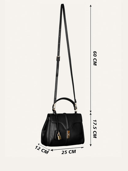 MORU Sienna Lock Satchel Bag for Women | Structured Top Handle Handbag with Detachable Shoulder Strap | Elegant Lock Closure | Midnight Black