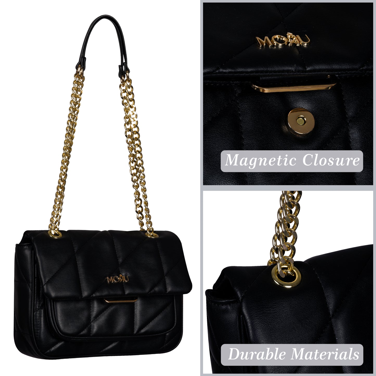 Kuro Black Quilted Shoulder Bag