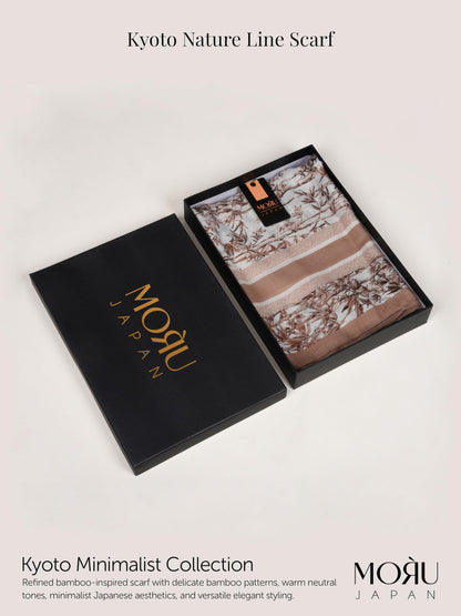 MORU Kyoto Nature Line Women’s Bamboo Print Scarf | Soft Lightweight Beige & Ivory Japanese Inspired Stole | Elegant Minimalist Fashion Wrap for All Seasons