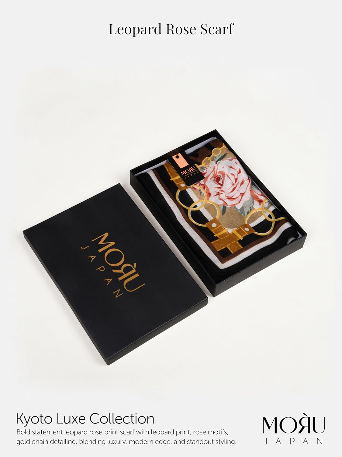MORU Kyoto Luxe Women's Leopard Rose Printed Scarf | Luxury Floral & Animal Print Stole | Soft Lightweight Fashion Wrap | Elegant Designer Scarf for Women