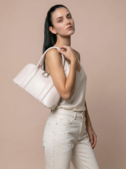 MORU Lumière Boston Satchel for Women | Premium Smooth PU Leather Handbag | Structured Top Handle Bag | Detachable Adjustable Shoulder Strap | Zip Closure
