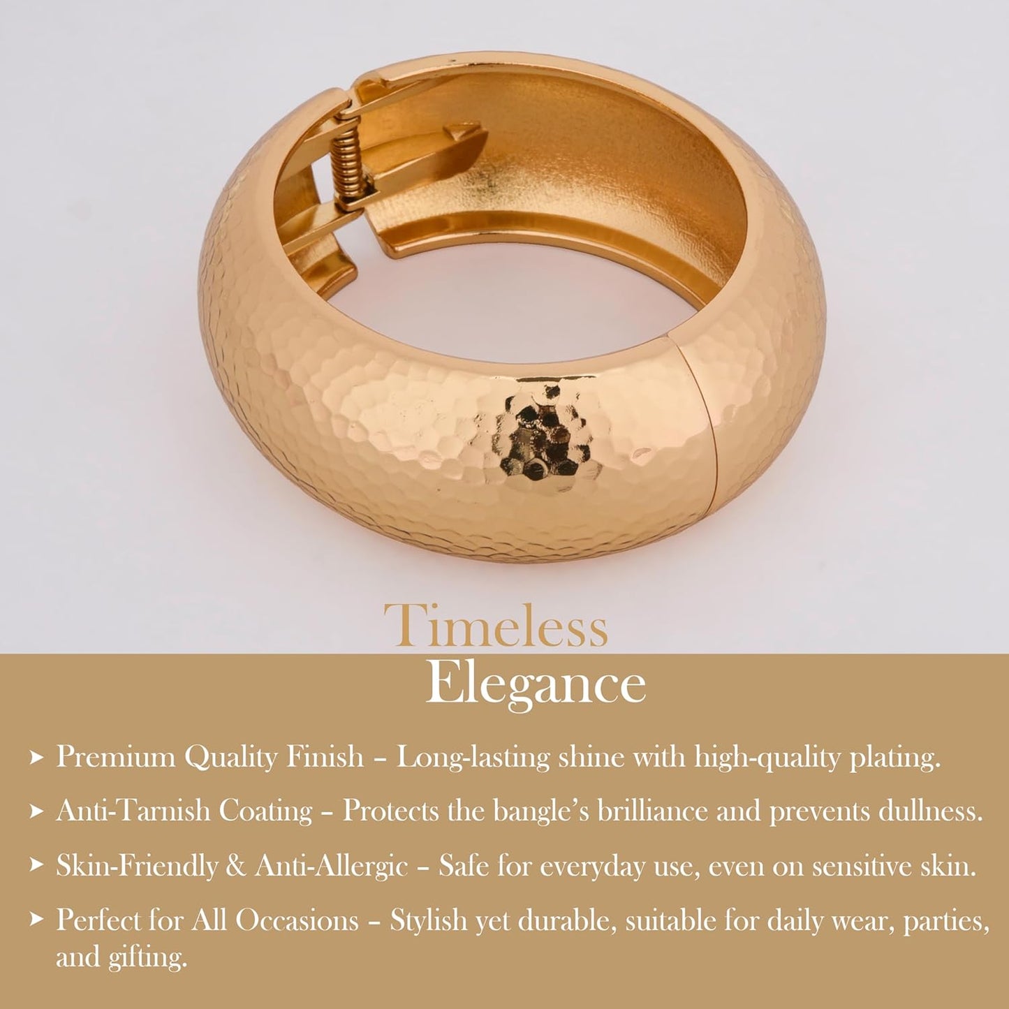 MORU Hammered Dome Metal Bangle for Women | Bold Designer Bracelet | Statement Fashion Jewellery for Party, Festive & Everyday Wear