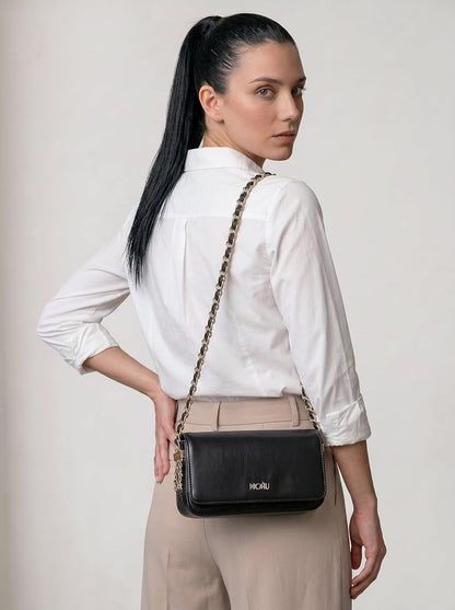 MORU Sienna Chain Shoulder Bag for Women | Premium PU Leather Chain Shoulder Bag | Gold Evening Party Handbag | Magnetic Flap Closure | Ladies Crossbody Purse for Wedding, Party & Daily Use