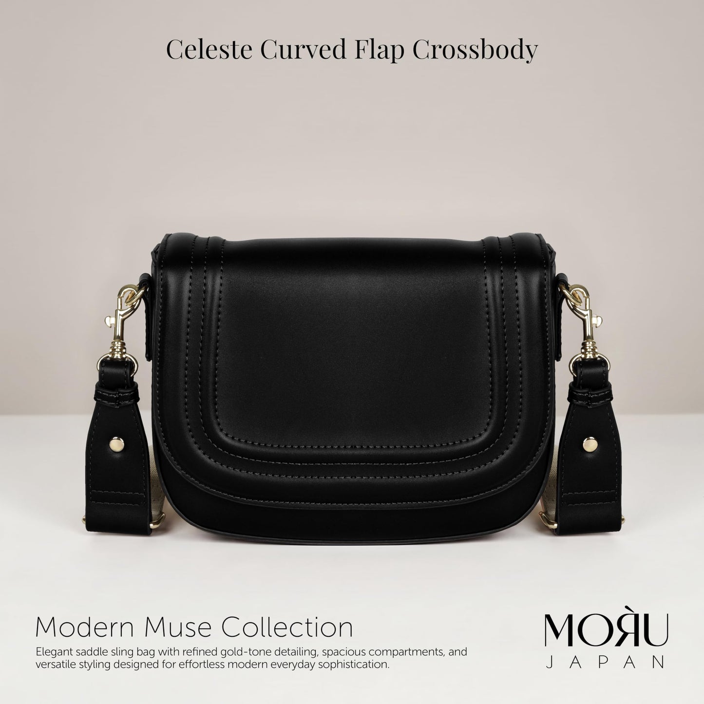 MORU Celeste Curved Flap Crossbody Sling Bag for Women | Premium Structured Saddle Crossbody Bag with Adjustable Strap | Stylish Everyday Shoulder Purse with Secure Inner Pocket