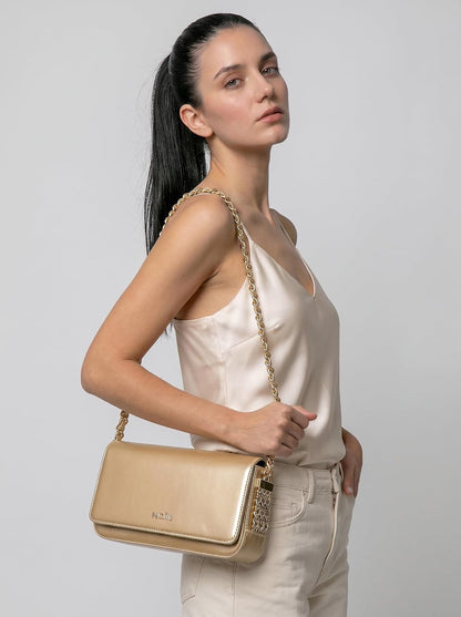 MORU Shoulder Bag for Women | Premium PU Leather Chain Shoulder Bag | Gold Evening Party Handbag | Magnetic Flap Closure | Ladies Crossbody Purse for Wedding, Party & Daily Use