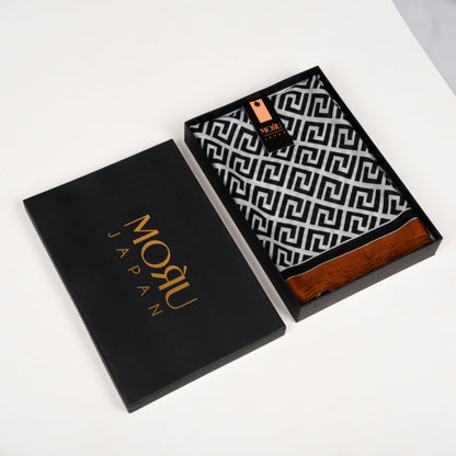 MORU Kyoto Luxe Women’s Ember Chevron Geometric Scarf | Lightweight Wrap Stole in Brown & Orange Pattern | Designer-Inspired Fashion Accessory