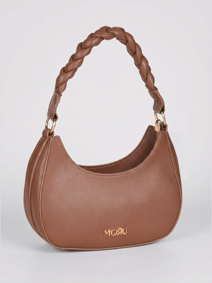 MORU Elara Braided Crescent Shoulder Bag for Women | Stylish Half Moon Hobo Purse | Premium Vegan Leather Handbag with Zipper Closure