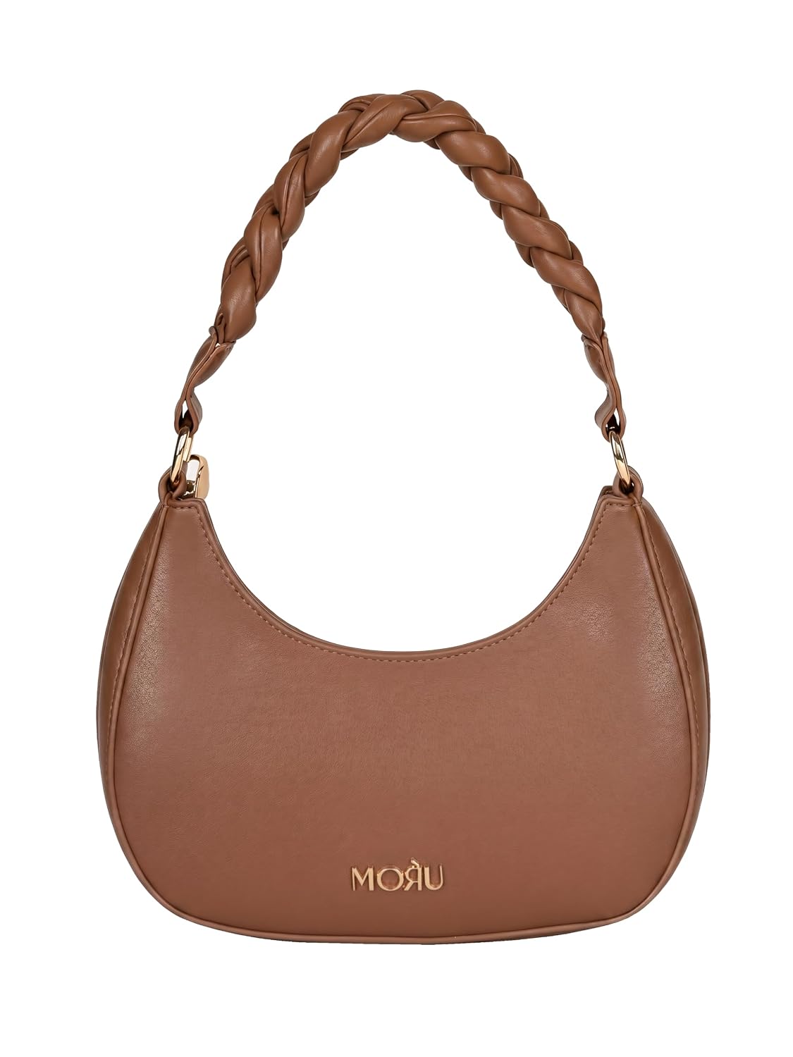 MORU Elara Braided Crescent Shoulder Bag for Women | Stylish Half Moon Hobo Purse | Premium Vegan Leather Handbag with Zipper Closure | Mocha Brown