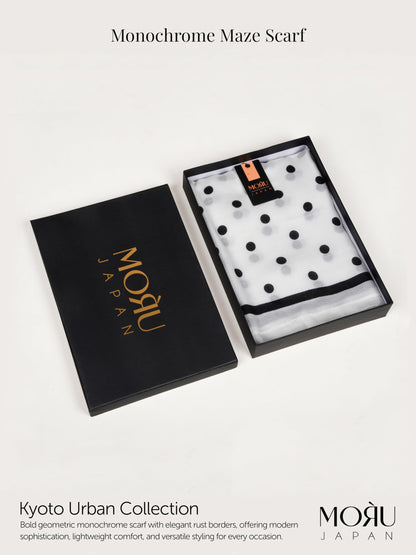 MORU Kyoto Chic Women’s Polka Dot Scarf | Soft Lightweight Black & White Monochrome Printed Stole | Elegant Minimal Fashion Wrap for All Seasons