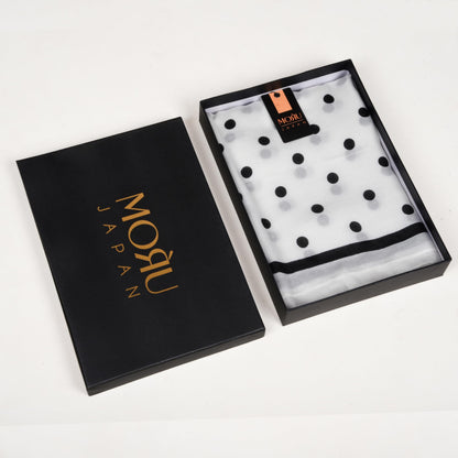 MORU Kyoto Chic Women’s Polka Dot Scarf | Soft Lightweight Black & White Monochrome Printed Stole | Elegant Minimal Fashion Wrap for All Seasons