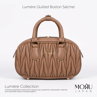 MORU Lumière Quilted Boston Satchel for Women | Premium Quilted PU Leather Handbag | Detachable Adjustable Shoulder Strap | Zip Closure