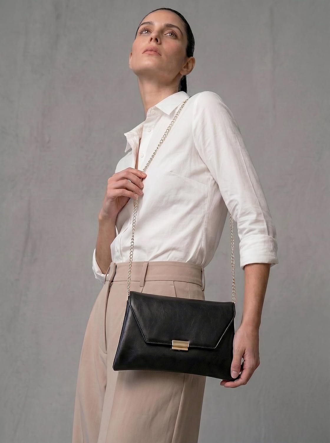 MORU Clutch for Women | Black Envelope Clutch Purse with Detachable Chain Strap | Premium PU Leather Evening Party Sling Bag | Magnetic Closure | Wedding, Formal & Occasion Handbag