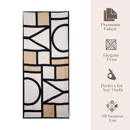 MORU Kyoto Grid Scarf for Women | Lightweight Geometric Printed Stole & Shawl for Women | Soft Long Fashion Wrap Scarf for Casual, Office, Travel & Winter Styling | Brown Beige White Minimalist Design