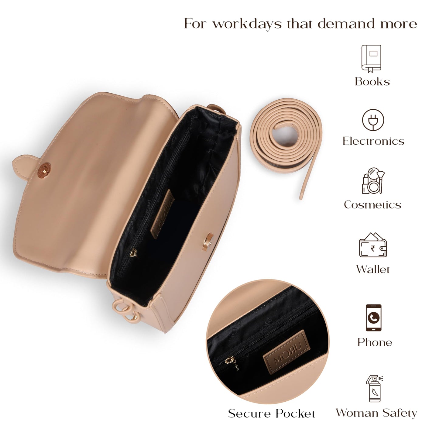 MORU Aurelia Saddle Crossbody Bag for Women | Crossbody Purse | Structured Crossbody Bags for Women Stylish | Adjustable Shoulder Strap