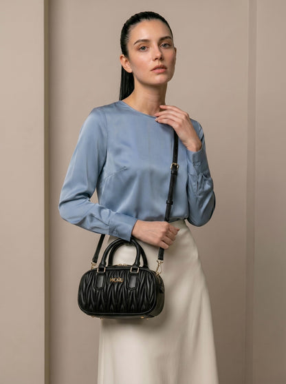 MORU Lumière Quilted Boston Satchel for Women | Premium Quilted PU Leather Handbag | Detachable Adjustable Shoulder Strap | Zip Closure