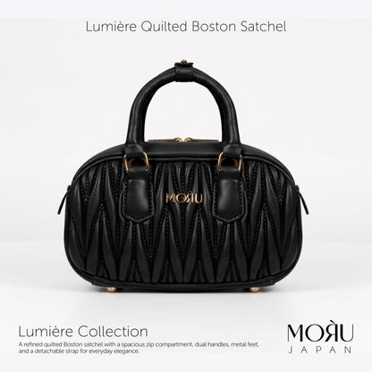 MORU Lumière Quilted Boston Satchel for Women | Premium Quilted PU Leather Handbag | Detachable Adjustable Shoulder Strap | Zip Closure
