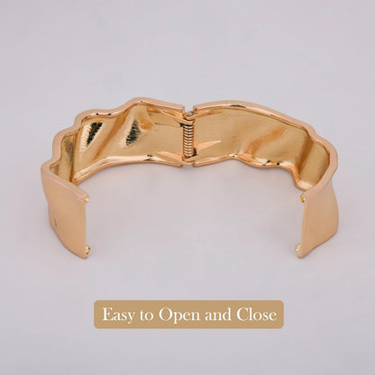 MORU Wavecrest Sculpted Kada Bangle for Women | Wide Openable Bracelet | Fashion Jewellery for Parties, Weddings & Gifting