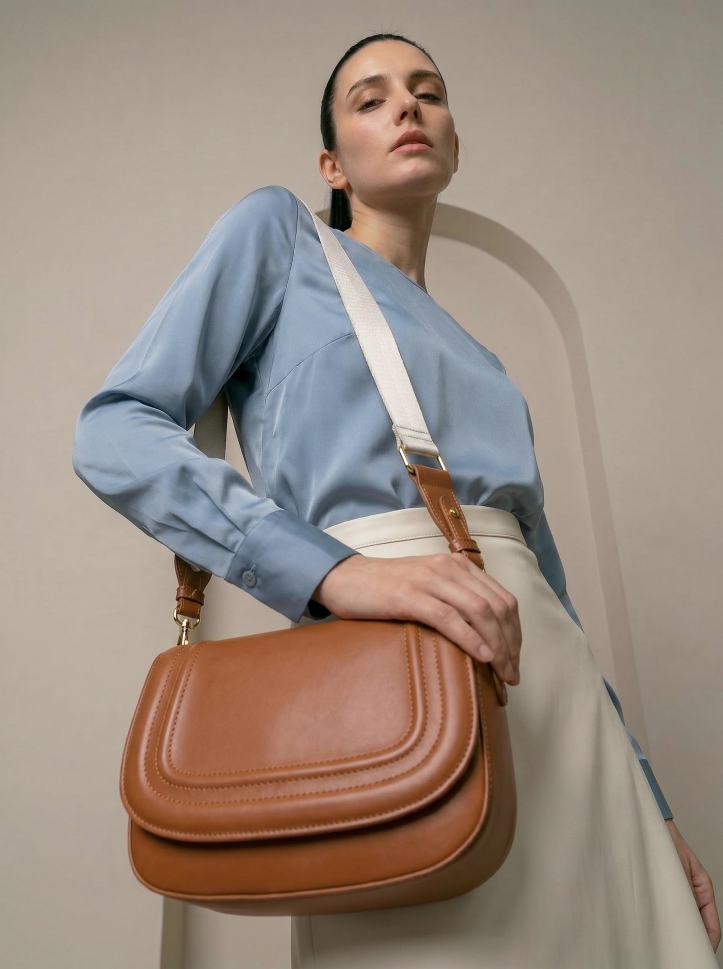 MORU Celeste Curved Flap Crossbody Sling Bag for Women | Premium Structured Saddle Crossbody Bag with Adjustable Strap | Stylish Everyday Shoulder Purse with Secure Inner Pocket