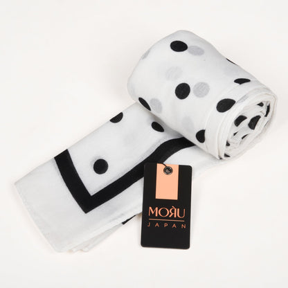 MORU Kyoto Chic Women’s Polka Dot Scarf | Soft Lightweight Black & White Monochrome Printed Stole | Elegant Minimal Fashion Wrap for All Seasons