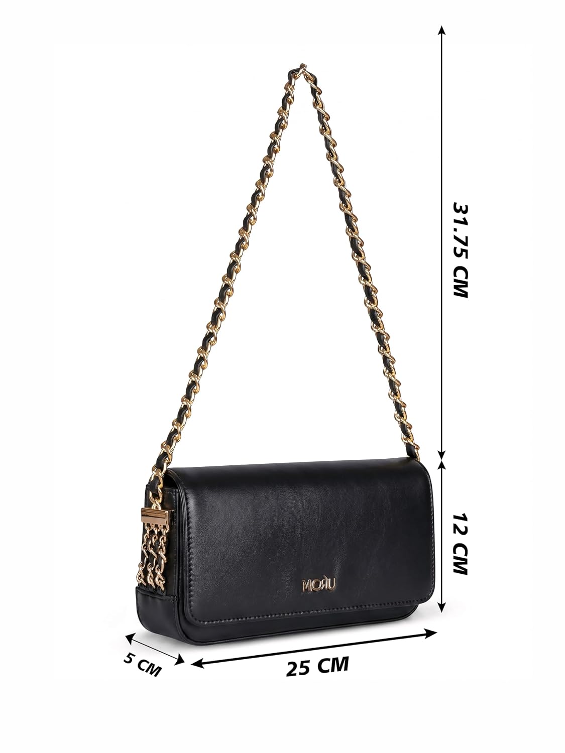 MORU Sienna Chain Shoulder Bag for Women | Premium PU Leather Chain Shoulder Bag | Gold Evening Party Handbag | Magnetic Flap Closure | Ladies Crossbody Purse for Wedding, Party & Daily Use