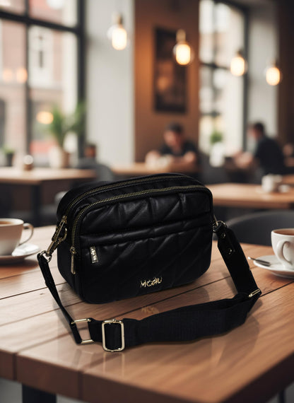 MORU Kuro Quilted Crossbody Bag for Women | Premium Vegan Leather Sling Bag with Adjustable Strap | Lightweight, Water-Resistant | Everyday Office & Travel Use