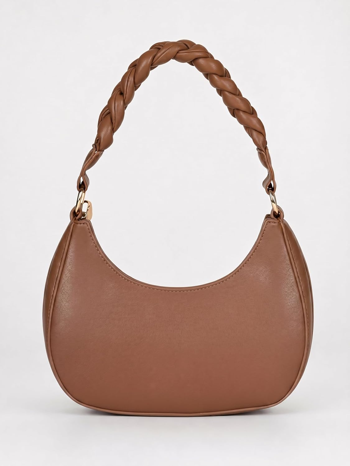 MORU Elara Braided Crescent Shoulder Bag for Women | Stylish Half Moon Hobo Purse | Premium Vegan Leather Handbag with Zipper Closure | Mocha Brown