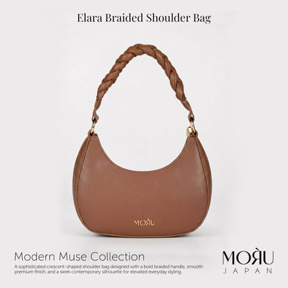 MORU Elara Braided Crescent Shoulder Bag for Women | Stylish Half Moon Hobo Purse | Premium Vegan Leather Handbag with Zipper Closure