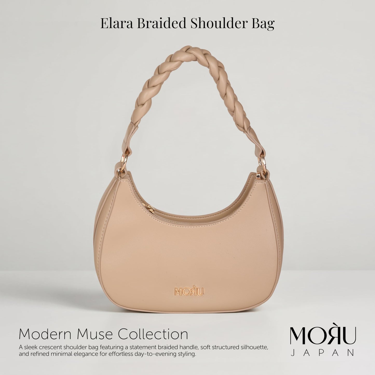 MORU Elara Braided Crescent Shoulder Bag for Women | Stylish Half Moon Hobo Purse | Premium Vegan Leather Handbag with Zipper Closure